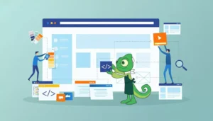 - Digital Marketing Agency in Cebu, Philippines | Modern Chameleon Digital a chameleon mascot building a web page